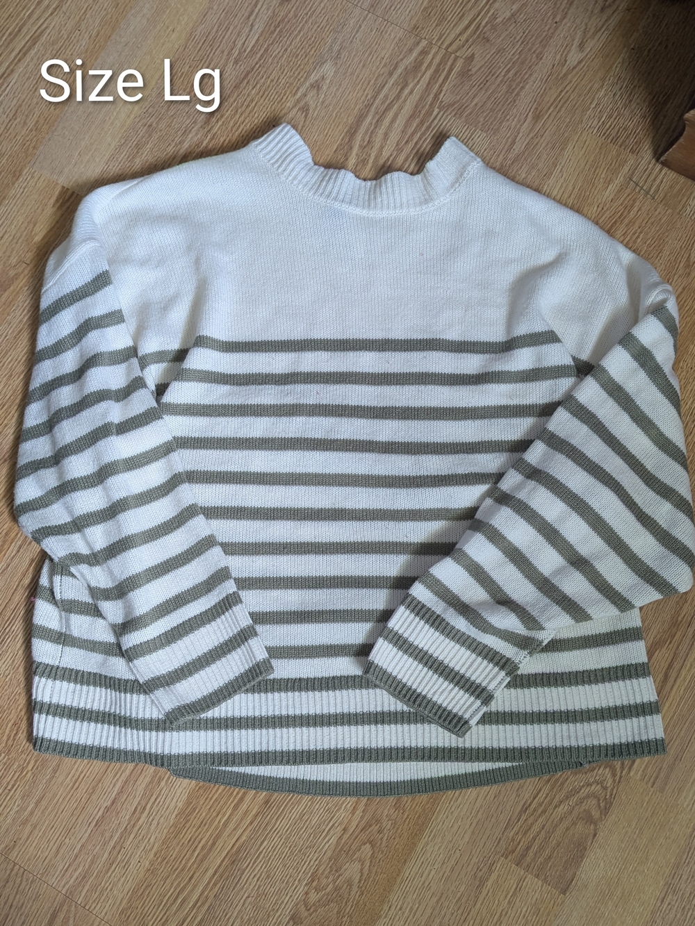 Women’s Cream and Olive Striped Sweater - Size L